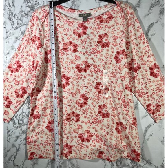 Style & Co Floral Print 3/4 Sleeve Top 0X 100% Supima Cotton - Picture 3 of 8